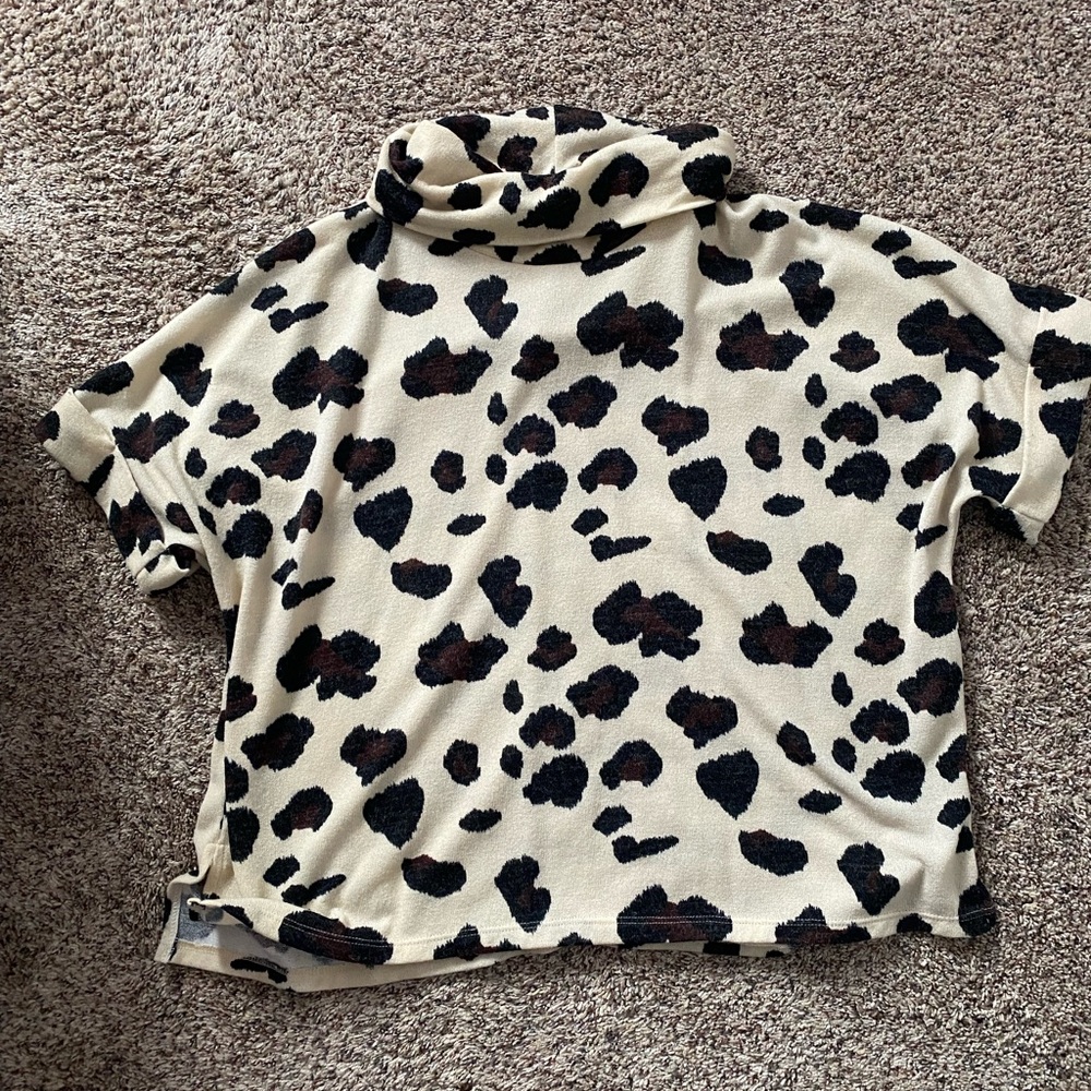 Leopard Print Oversized Turtleneck Top